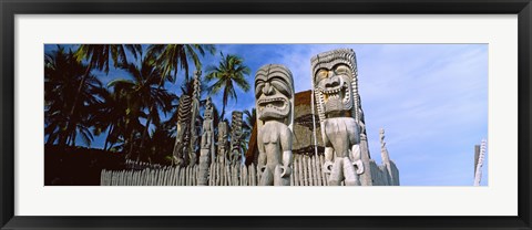 Framed Totem poles, Puuhonua O Honaunau National Historical Park, Hawaii, USA Print