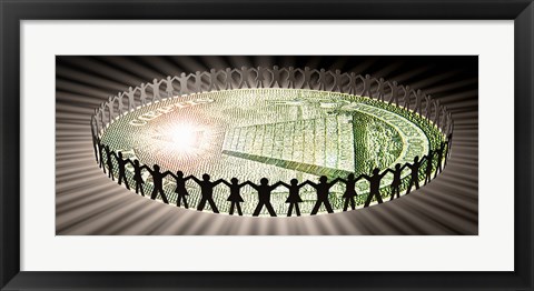 Framed People in circle around money Print