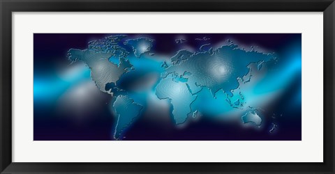 Framed Flat world map on blue background Print