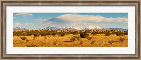 Framed High desert plains landscape with snowcapped Sangre de Cristo Mountains in the background, New Mexico Print