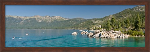Framed Stand-Up Paddle-Boarders near Sand Harbor at Lake Tahoe, Nevada, USA Print