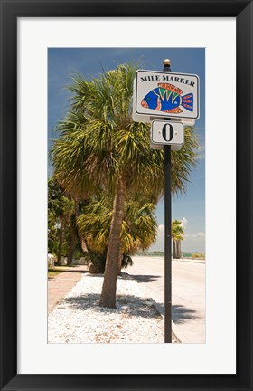 Framed Mile marker zero at Pass-A-Grille, St. Pete Beach, Tampa Bay Area, Tampa Bay, Florida, USA Print