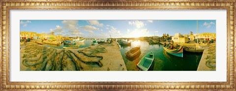 Framed Boats at harbor, Malta Print