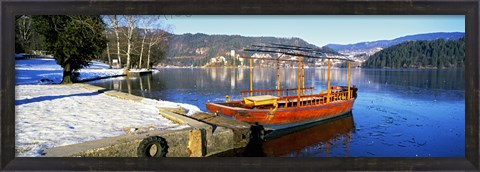 Framed Traditional boat at the Lake Bled, Upper Carniola, Slovenia Print