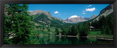 Framed Reflection of trees in a lake, Estenc Valley, French Riviera, France Print