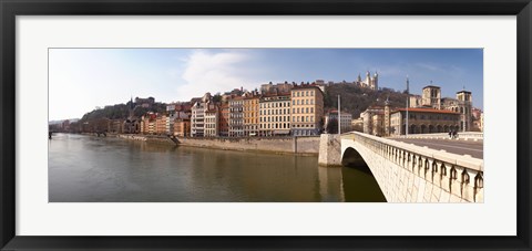 Framed Bonaparte Bridge over the Saone River, Lyon, Rhone, Rhone-Alpes, France Print