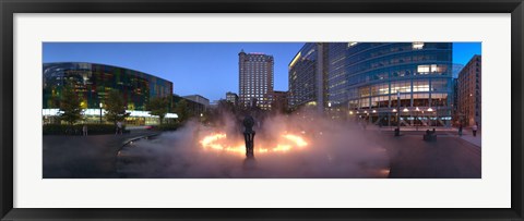 Framed La Joute by Jean-Paul Riopelle during the flaming phase of its kinetic cycle at dusk, Montreal, Quebec, Canada Print