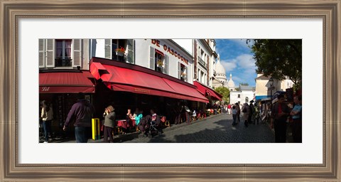 Framed Busy street lined with bistros, Montmarte, Paris, Ile-de-France, France Print