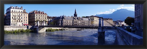 Framed Chain bridge over a river, Grenoble, Rhone-Alpes, France Print