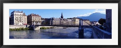 Framed Chain bridge over a river, Grenoble, Rhone-Alpes, France Print