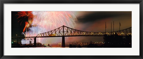 Framed Fireworks over the Jacques Cartier Bridge at night, Montreal, Quebec, Canada Print