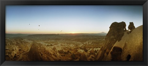 Framed Rock formations on a landscape at sunrise, Cappadocia, Central Anatolia Region, Turkey Print