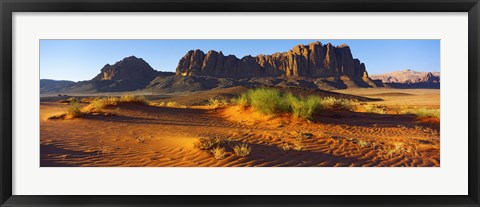 Framed Rock formations in a desert, Jebel Qatar, Wadi Rum, Jordan Print