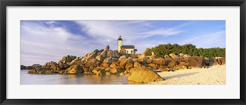 Framed Lighthouse at the coast, Pontusval Lighthouse, Brignogan-Plage, Finistere, Brittany, France Print