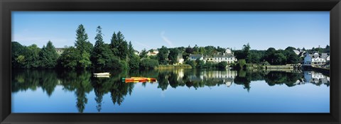 Framed View of a lake with a town in the background, Huelgoat, Finistere, Brittany, France Print