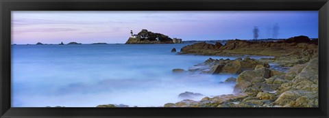 Framed Lighthouse at L&#39;ile Louet, Tahiti Bay, Carantec, Finistere, Brittany, France Print