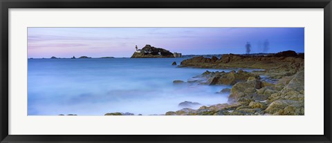 Framed Lighthouse at L&#39;ile Louet, Tahiti Bay, Carantec, Finistere, Brittany, France Print