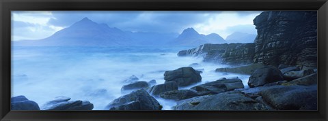 Framed Black Cuillin and waves at coast, Elgol, Isle of Skye, Inner Hebrides, Highlands Region, Scotland Print