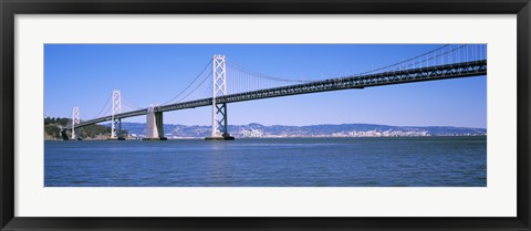 Framed Suspension bridge across the bay, Bay Bridge, San Francisco Bay, San Francisco, California, USA Print