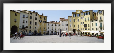 Framed Tourists at a town square, Piazza Dell&#39;Anfiteatro, Lucca, Tuscany, Italy Print