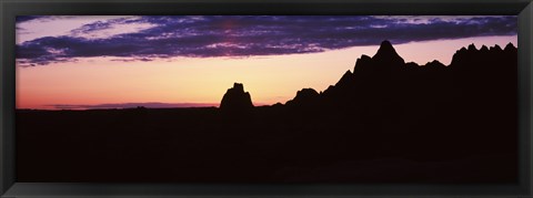 Framed Silhouette of mountains at dusk, Badlands National Park, South Dakota, USA Print