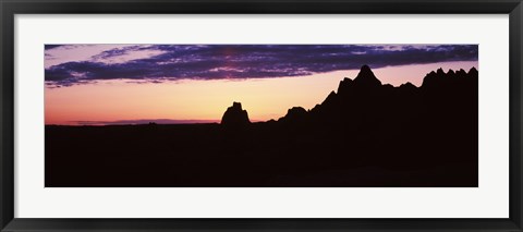 Framed Silhouette of mountains at dusk, Badlands National Park, South Dakota, USA Print