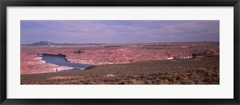 Framed Dam on a lake, Glen Canyon Dam, Lake Powell, Utah/Arizona, USA Print