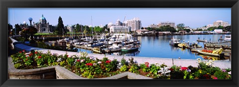 Framed Boats at Inner Harbor with Parliament Building in the background, Victoria, British Columbia, Canada Print