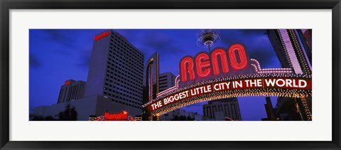 Framed Low angle view of the Reno Arch at dusk, Virginia Street, Reno, Nevada, USA 2013 Print