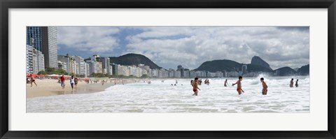 Framed People enjoying on Copacabana Beach with Sugarloaf Mountain in background, Rio De Janeiro, Brazil Print