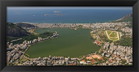 Framed Elevated view of Lagoa Rodrigo de Freitas and Ipanema from Corcovado, Rio De Janeiro, Brazil Print