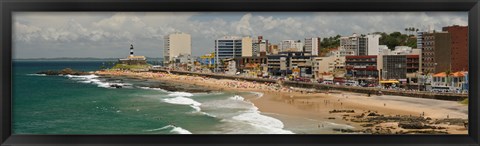 Framed Tourists on the Porto Da Barra Beach with Farol Da Barra Lighthouse in background, Salvador, Bahia, Brazil Print