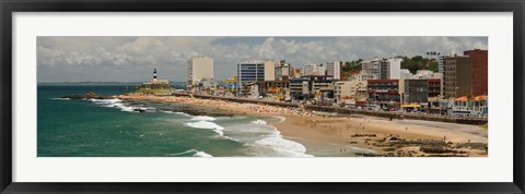Framed Tourists on the Porto Da Barra Beach with Farol Da Barra Lighthouse in background, Salvador, Bahia, Brazil Print