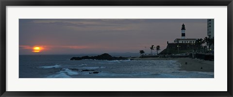 Framed Porto Da Barra Beach with Forte De Santo Antonio Lighthouse at sunset, Salvador, Bahia, Brazil Print