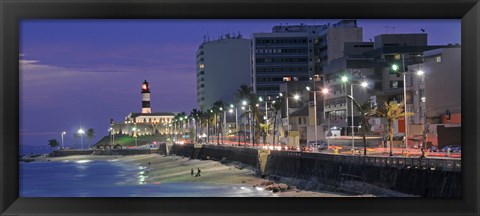 Framed Buildings at Porto Da Barra Beach with Forte De Santo Antonio Lighthouse at evening, Salvador, Bahia, Brazil Print