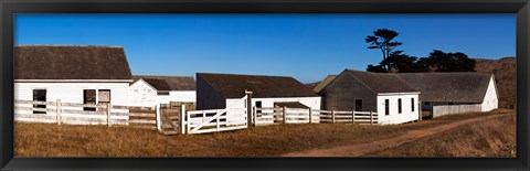 Framed Dairy buildings at Historic Pierce Point Ranch, Point Reyes National Seashore, Marin County, California, USA Print