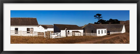 Framed Dairy buildings at Historic Pierce Point Ranch, Point Reyes National Seashore, Marin County, California, USA Print