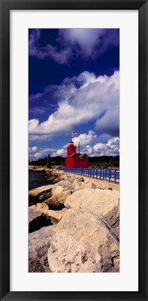 Framed Lighthouse at the coast, Big Red Lighthouse, Holland, Michigan, USA Print