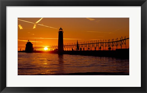 Framed Grand Haven Lighthouse at sunset, Grand Haven, Michigan, USA Print