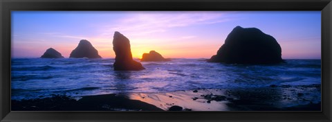 Framed Rock formations in the Pacific Ocean, Oregon Coast, Oregon, USA Print