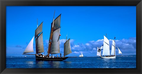 Framed Tall ship regatta featuring Cancalaise and Granvillaise, Baie De Douarnenez, Finistere, Brittany, France Print