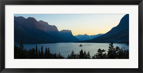 Framed Sunset over St. Mary Lake with Wild Goose Island, US Glacier National Park, Montana, USA Print