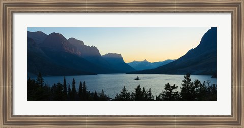 Framed Sunset over St. Mary Lake with Wild Goose Island, US Glacier National Park, Montana, USA Print