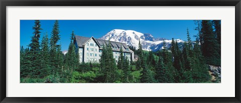 Framed Lodge on a hill, Paradise Lodge, Mt Rainier National Park, Washington State, USA Print