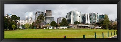 Framed Apartment buildings along Queens Road at edge of Albert Park Lake, Melbourne, Victoria, Australia Print