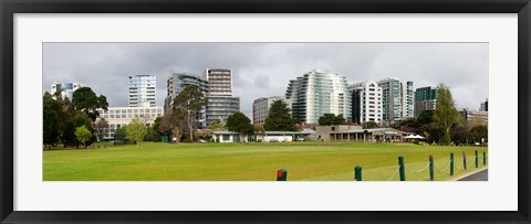 Framed Apartment buildings along Queens Road at edge of Albert Park Lake, Melbourne, Victoria, Australia Print