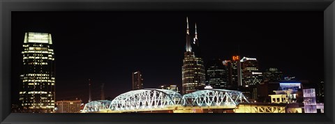 Framed Skylines and Shelby Street Bridge at night, Nashville, Tennessee Print