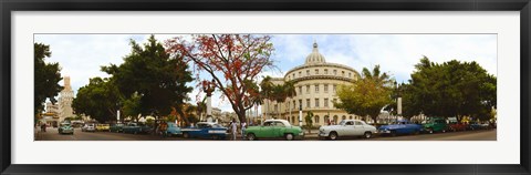 Framed Vintage cars parked on a street, Havana, Cuba Print