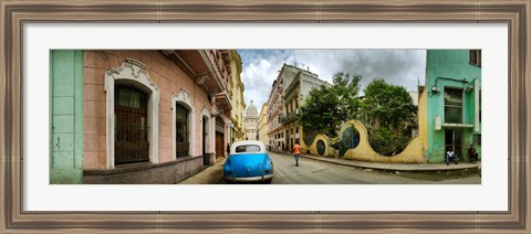 Framed Car in a street with a government building in the background, El Capitolio, Havana, Cuba Print