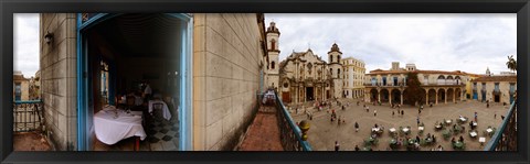 Framed Balcony overlooking the Plaza de la Catedral, Old Havana, Havana, Cuba Print